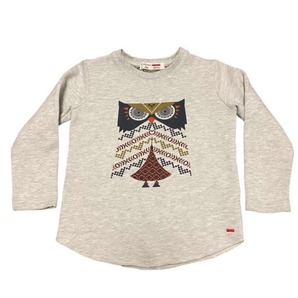 Castro Girl's Gray Owl Graphic Print Crewneck Sweatshirt